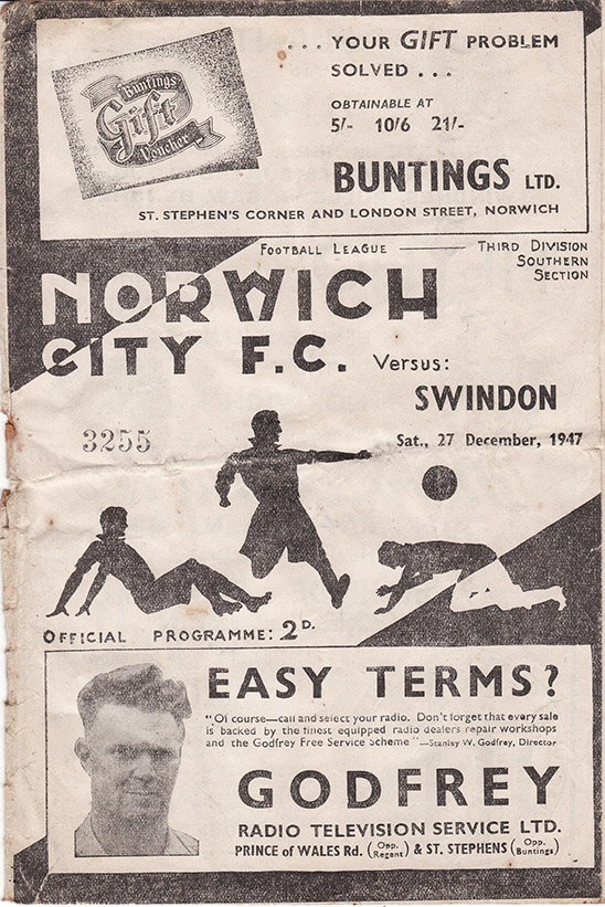 <b>Saturday, December 27, 1947</b><br />vs. Norwich City (Away)